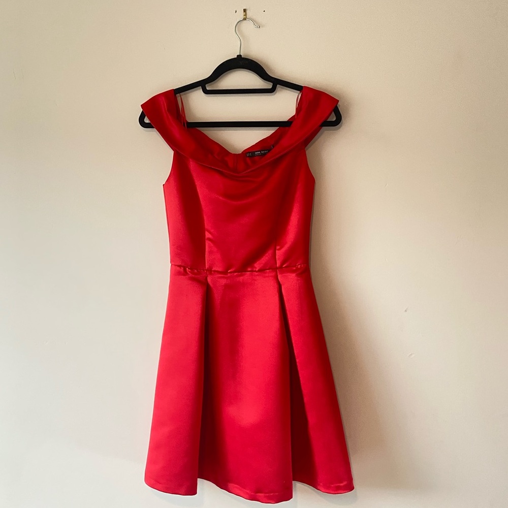 ZARA Basic Red Pleated and Collared Mini Cocktail Dress - SZ XS